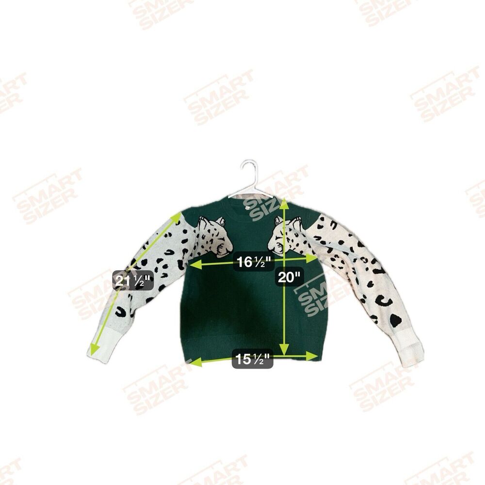 Women’s Snow Leopard Sleeve Sweater Green White Size Medium - Picture 6 of 6